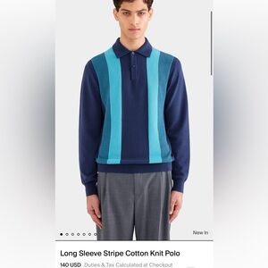 NWT Venroy Long Sleeve Stripe Cotton Knit Polo